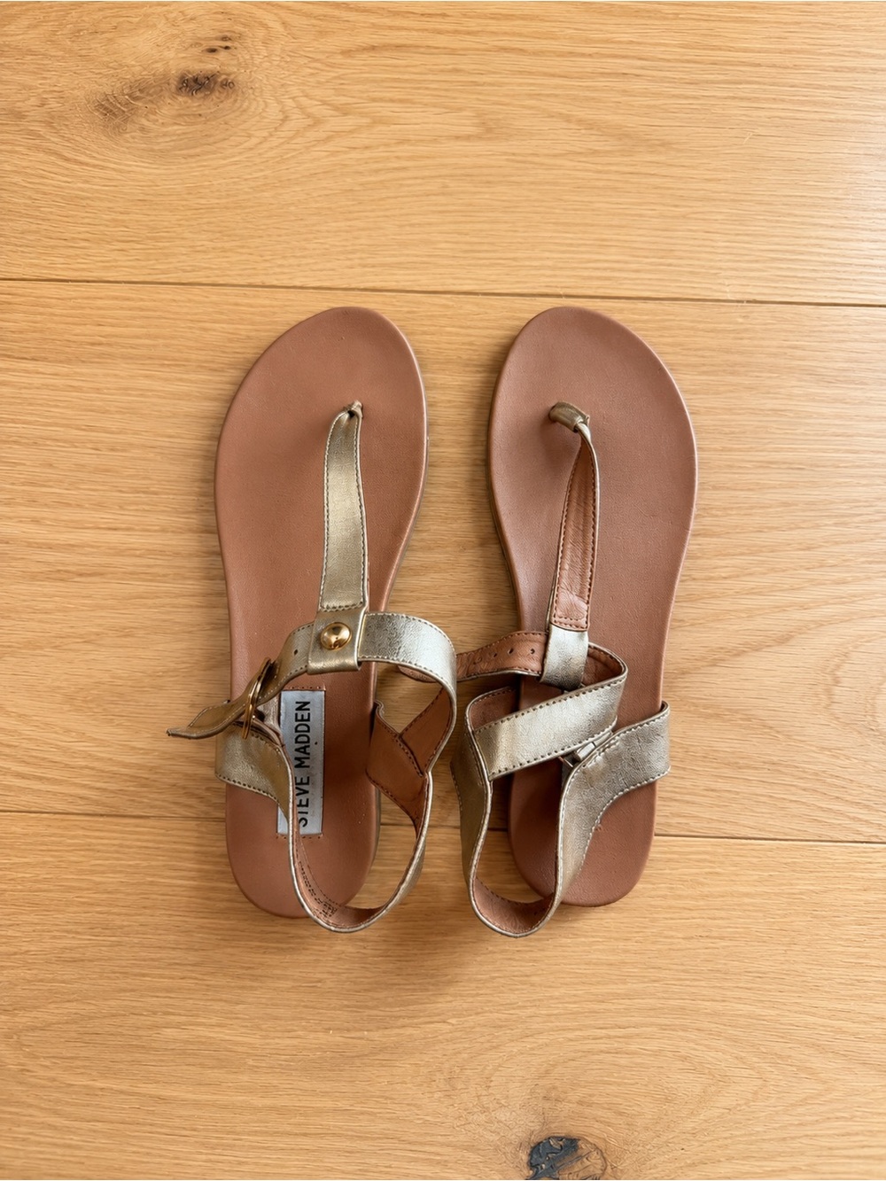 Steve Madden Delray Flat Sandals Metallic Gold Size 6
